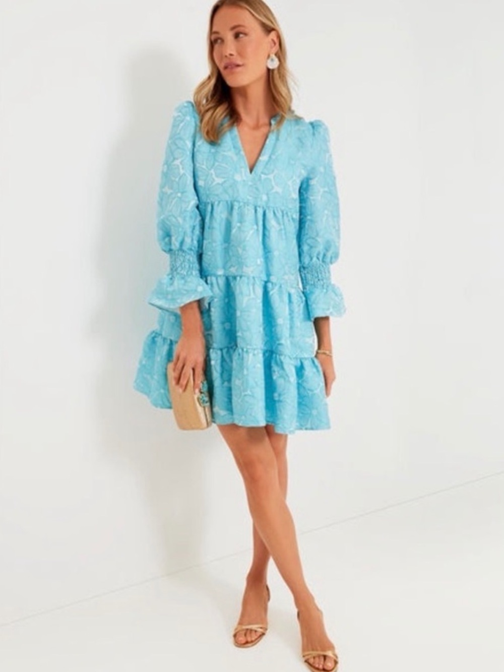 Tuckernuck Sky Blue Tiered V-Neck Mini Dress Pomander Place
